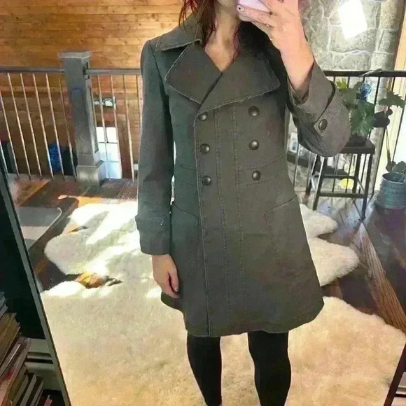 ALICE & OLIVIA Dark Gray Canvas Long Button Up Industrial Pea Coat Women Small - Picture 1 of 16